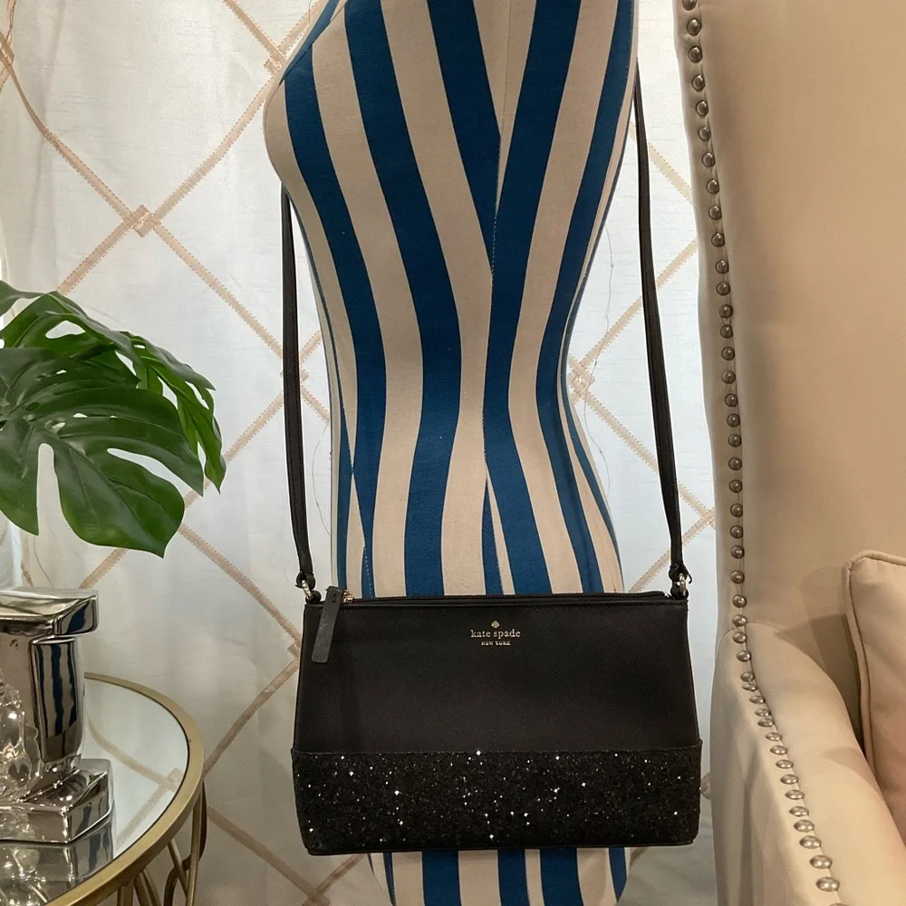 KATE SPADE BLACK‎ FLASH GLITTER CROSSBODY BAG